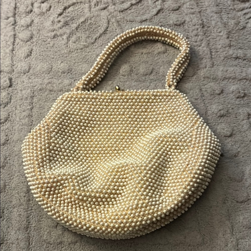 Corde’ Bead Elegant Cream Beaded Handbag - Picture 2 of 12